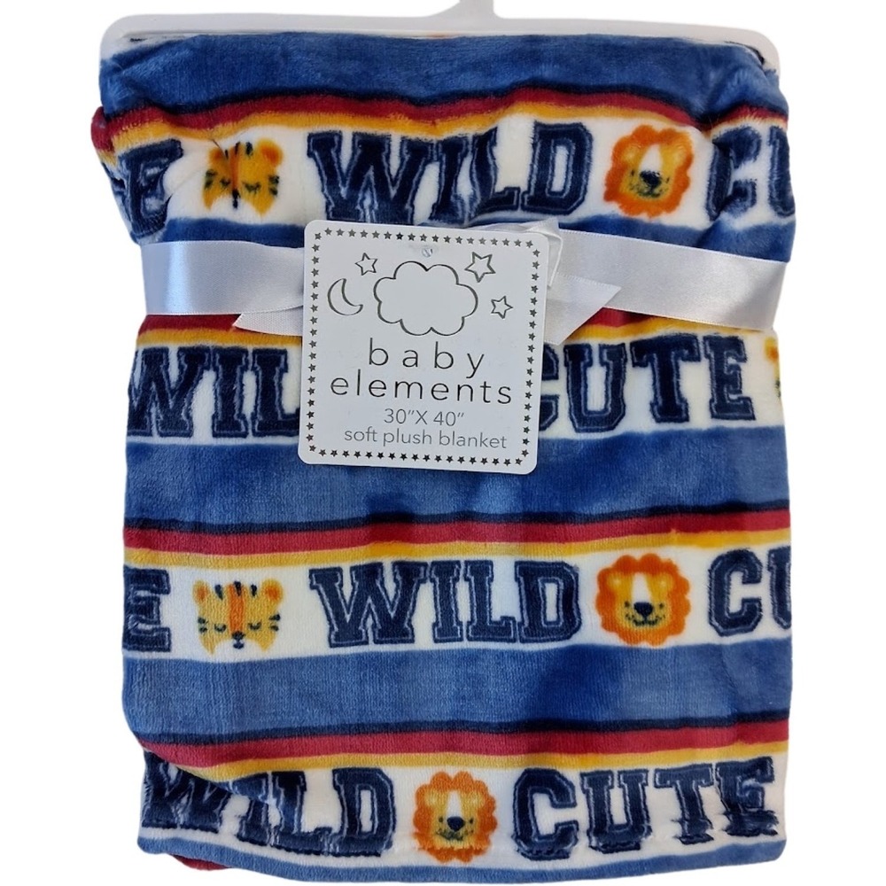 Baby Elements‎ Wild Cute Blanket Tiger Lion Stripe Blue Red Gold Soft Fleece NWT